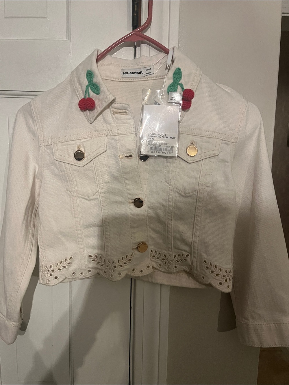 Self portrait, cream, denim jacket